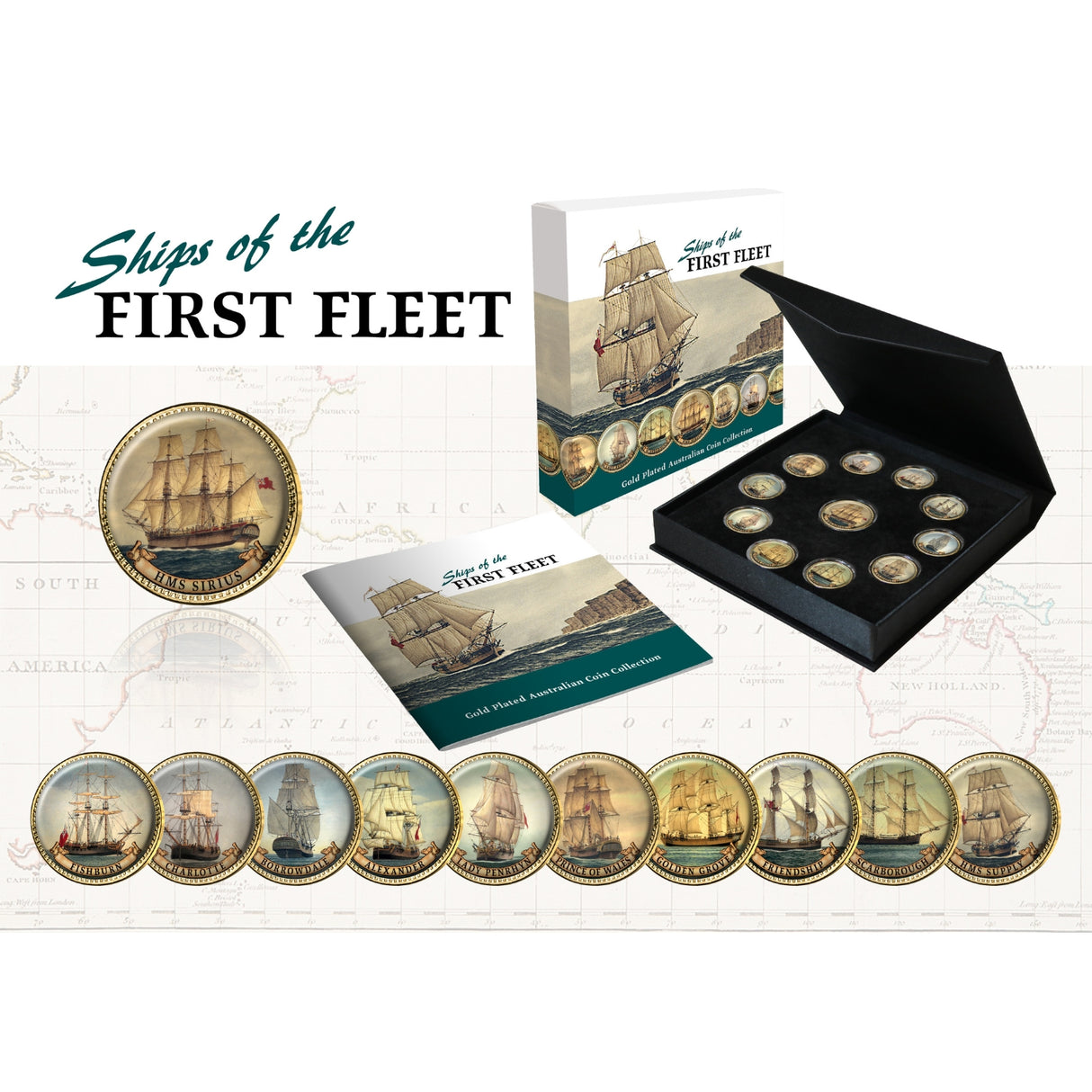 Australia's First Fleet Gold-plated Halfpenny & Penny 11-Coin Collection