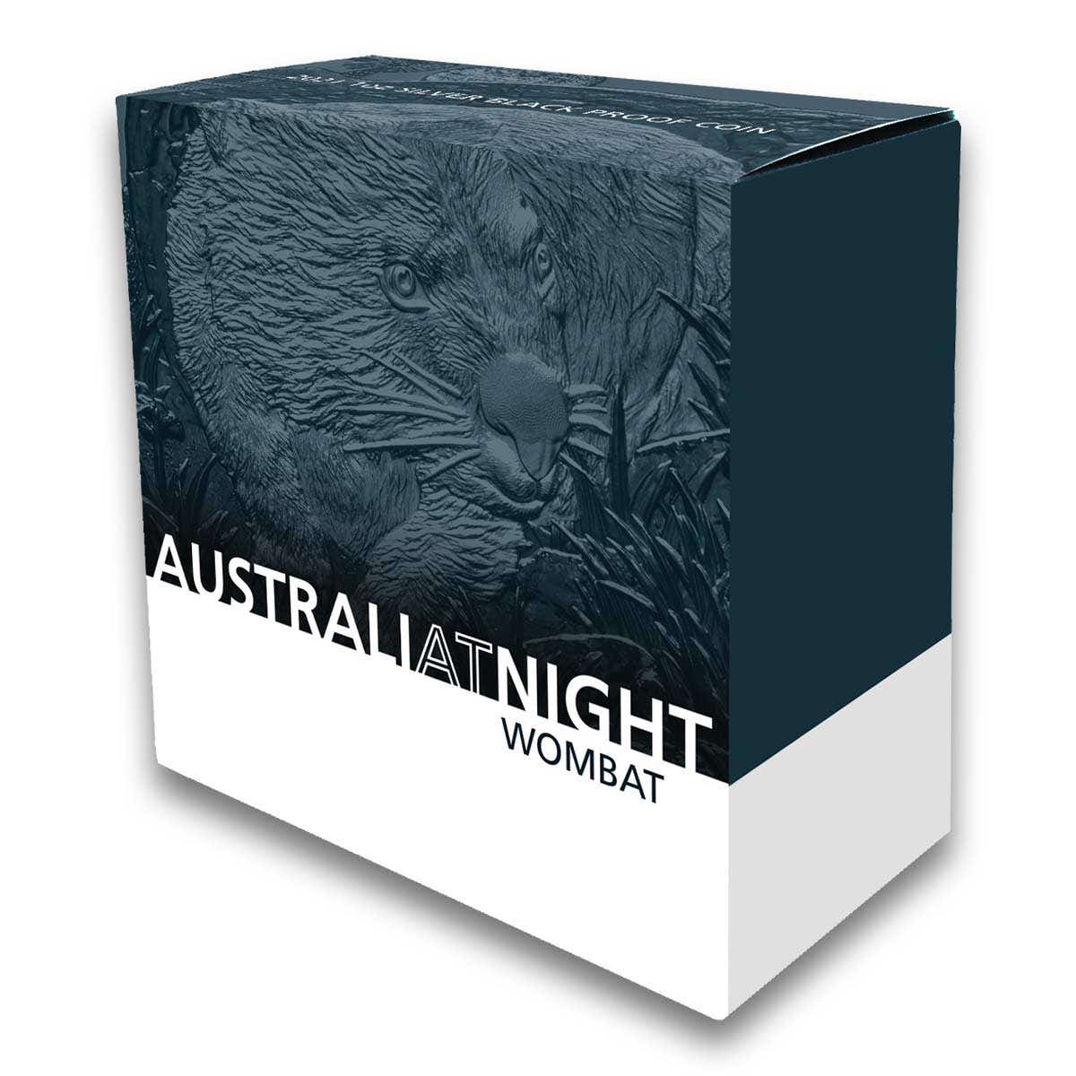 Wombat Australia at Night 2021 $1 1oz Silver Black Proof Coin
