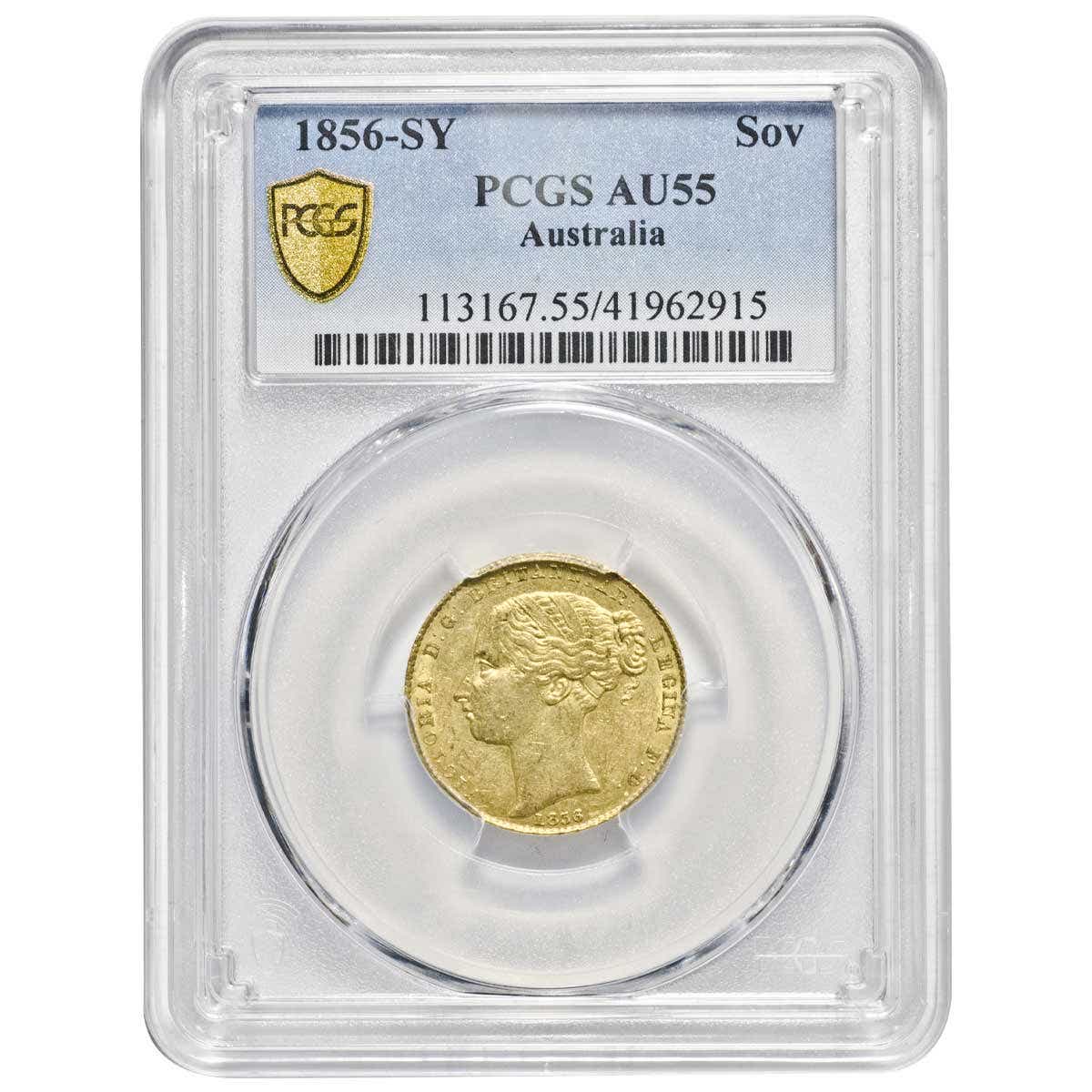 1856 Sydney Mint Sovereign Type I PCGS AU55