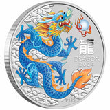 Perth Stamp & Coin Show 2024 $1 Blue Dragon Colour 1oz Silver Brilliant Uncirculated Coin 