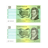 1974 $2 R85 Phillips/Wheeler Australia Banner Uncirculated Banknote Consecutive Pair
