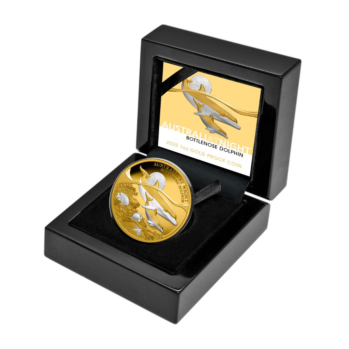 Australia at Night Bottlenose Dolphin 2025 $100 Platinum-plated 1oz Gold Proof Coin