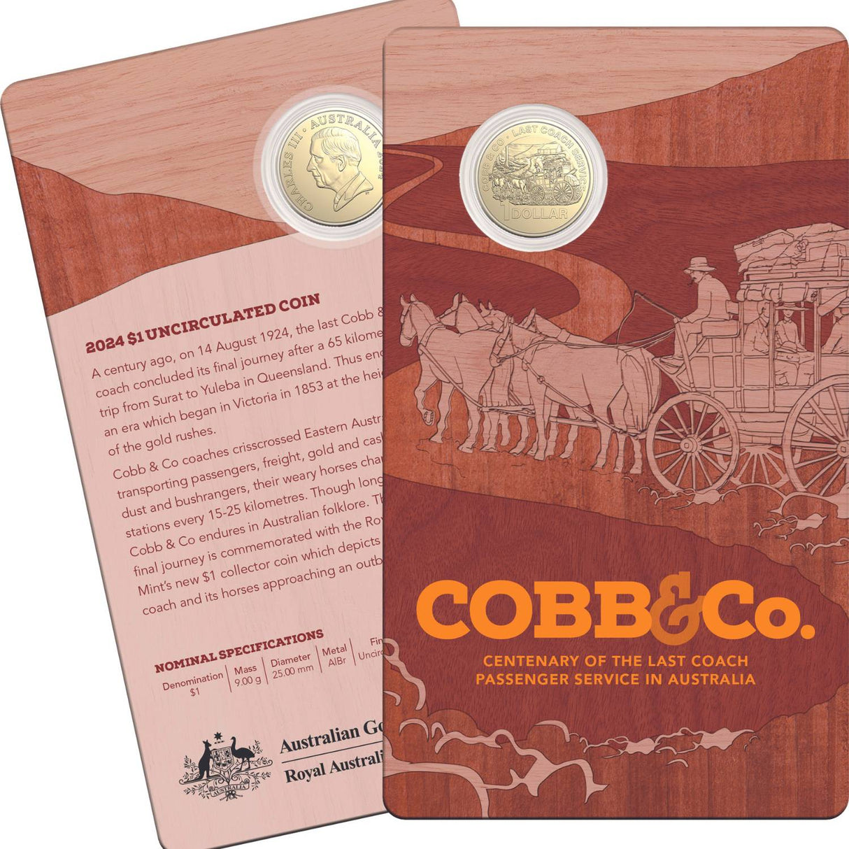 Australia Cobb & Co Centenary of Last Passenger Service 2024 $1 Aluminium-Bronze Uncirculated Coin
