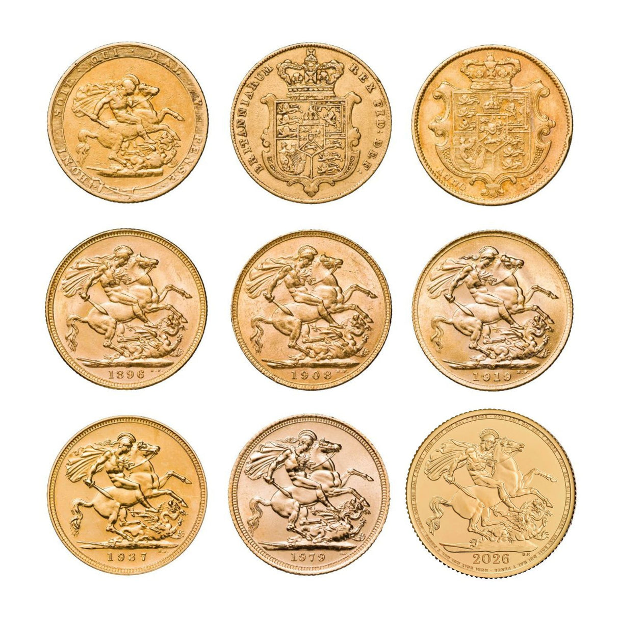 Complete 1817-2026 Monarchs Gold Sovereign 9-Coin Collection