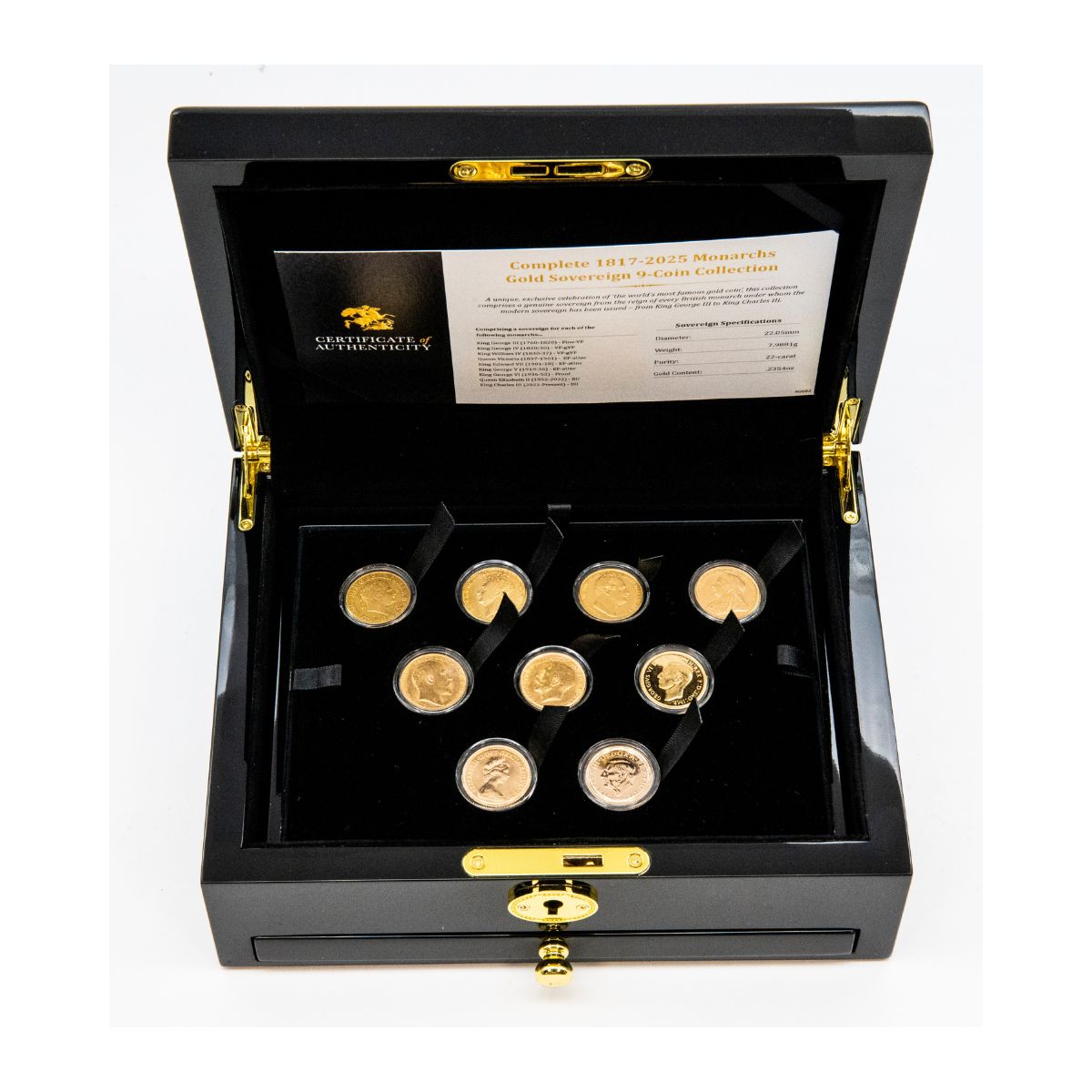 Complete 1817-2025 Monarchs Gold Sovereign 9-Coin Collection