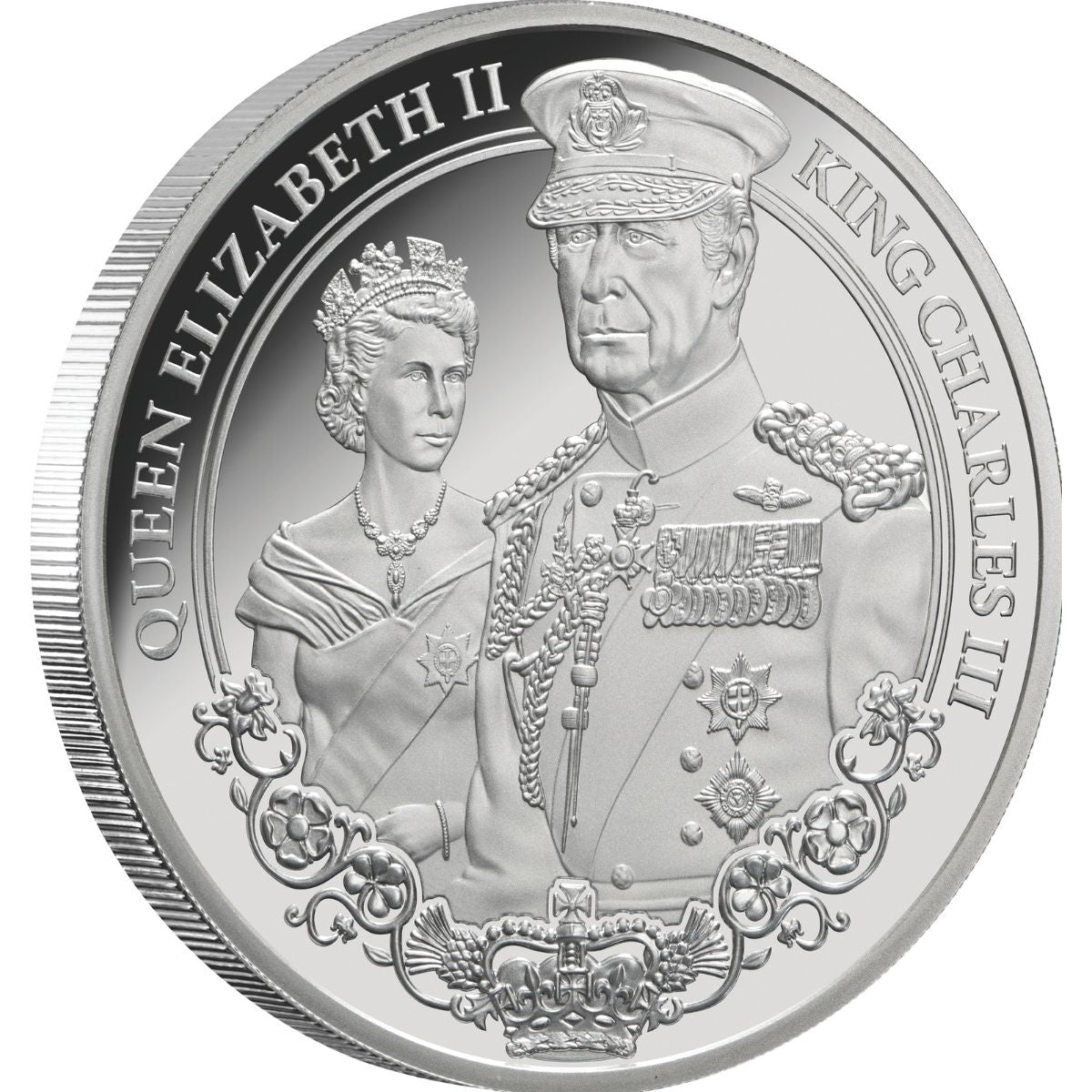 Elizabeth II & Charles III 2025 $1 Portraits of Power 1oz Silver Proof Coin