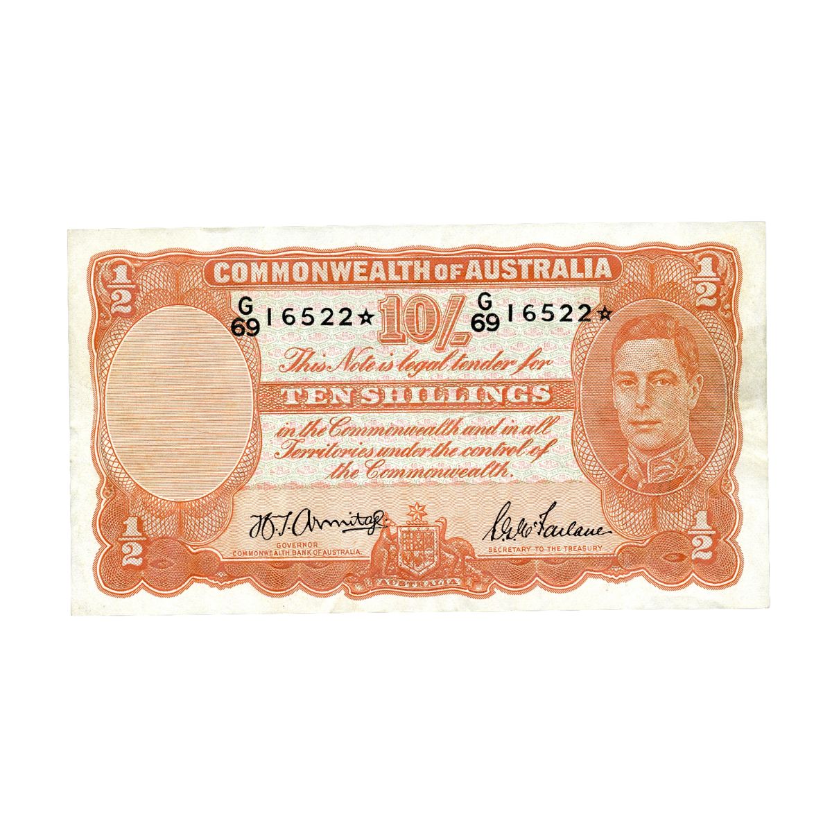 Australia George VI 1942 10/- R13S Armitage/McFarlane Very Fine Star Note