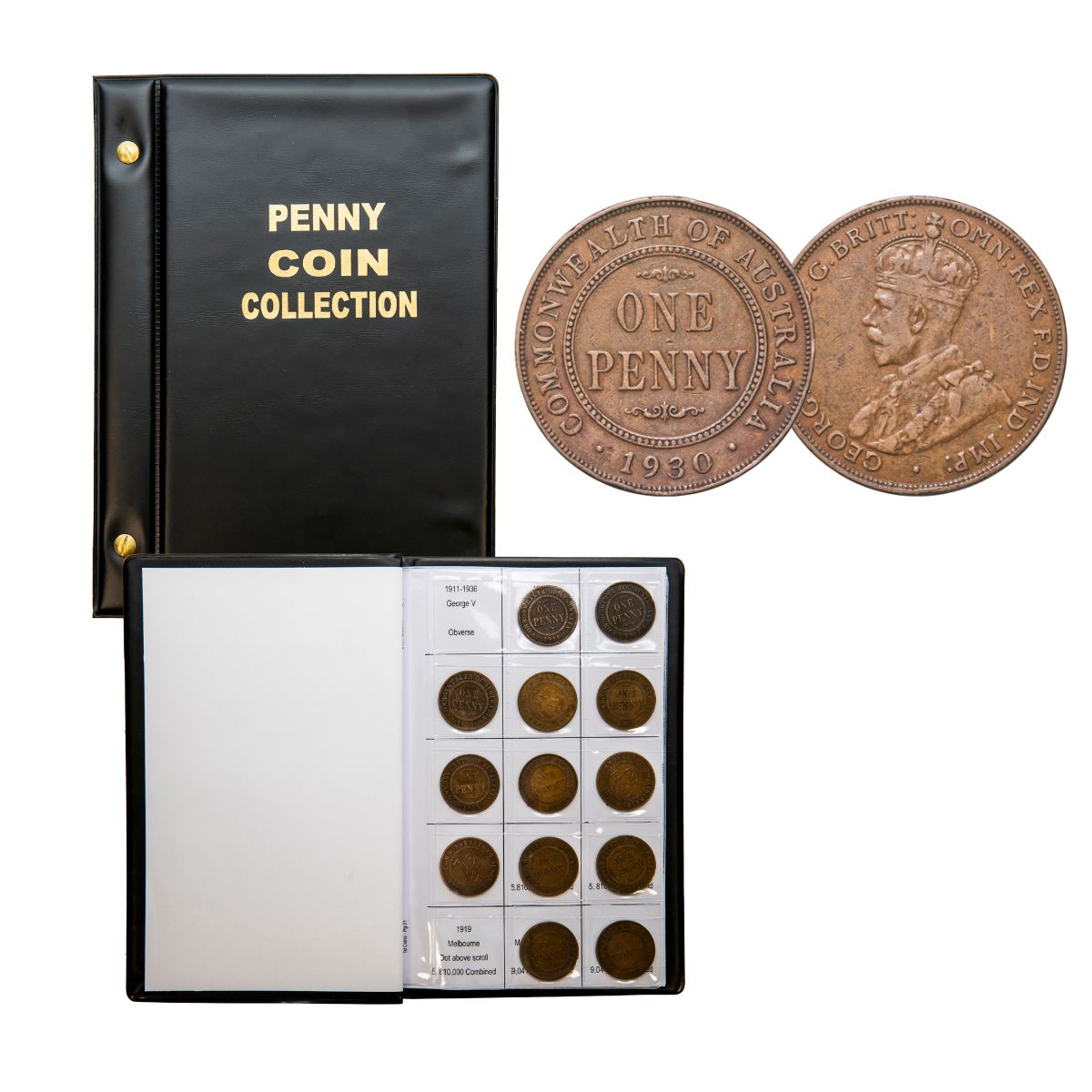Australia 1930 Penny Fine with FREE 1911-64 Penny Good-Uncirculated 74-Coin Collection
