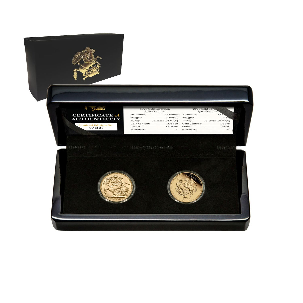 1925 & 2025 Perth Mint Gold Sovereign Centenary Pair