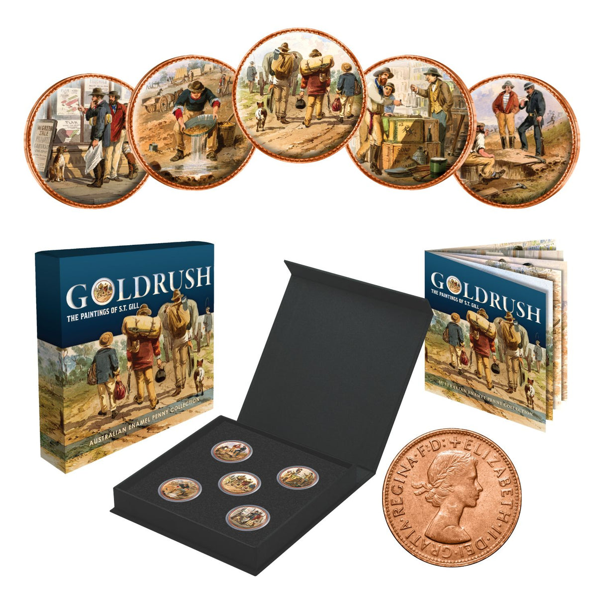 Gold Rush - The Paintings of S.T. Gill Enamel Penny 5-Coin Collection