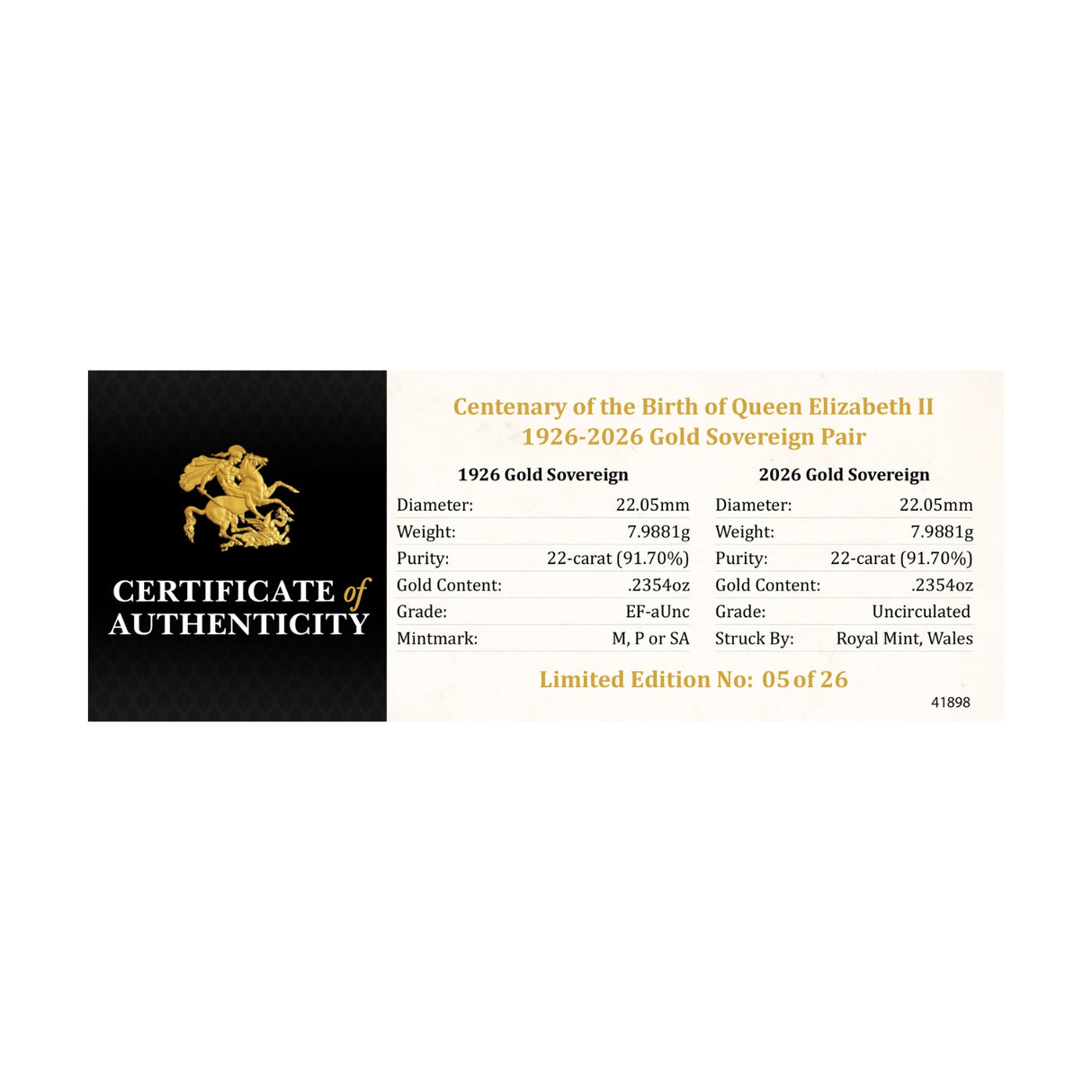 Centenary of the Birth of Queen Elizabeth II 1926-2026 Gold Sovereign Pair