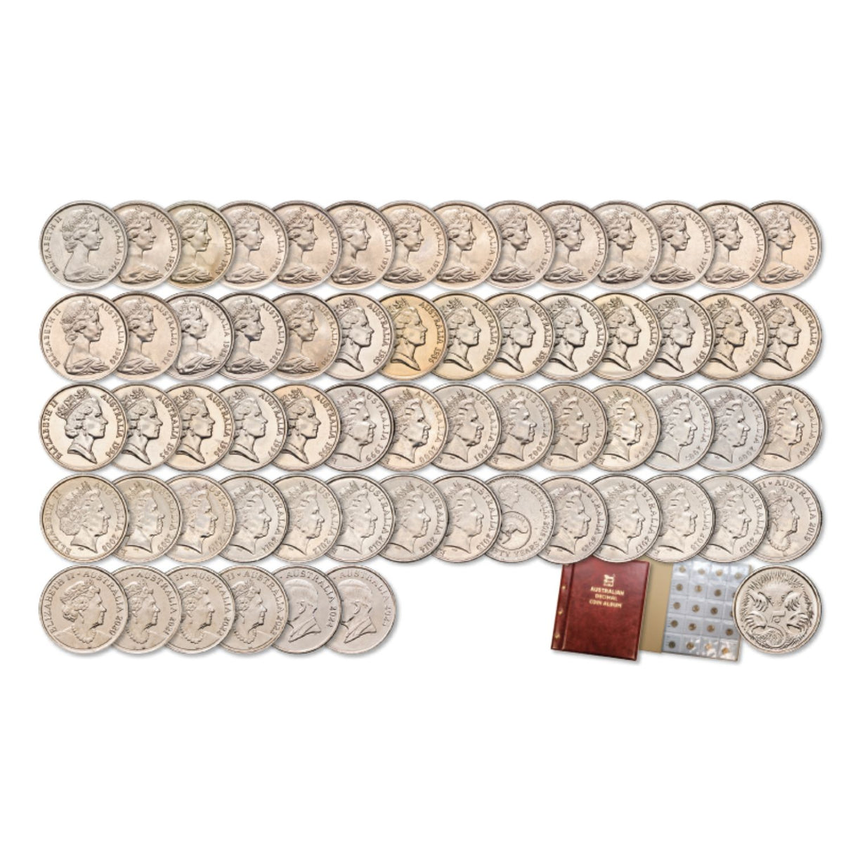 Australia 1966-2025 Complete 5c Echidna Uncirculated 62-Coin Collection