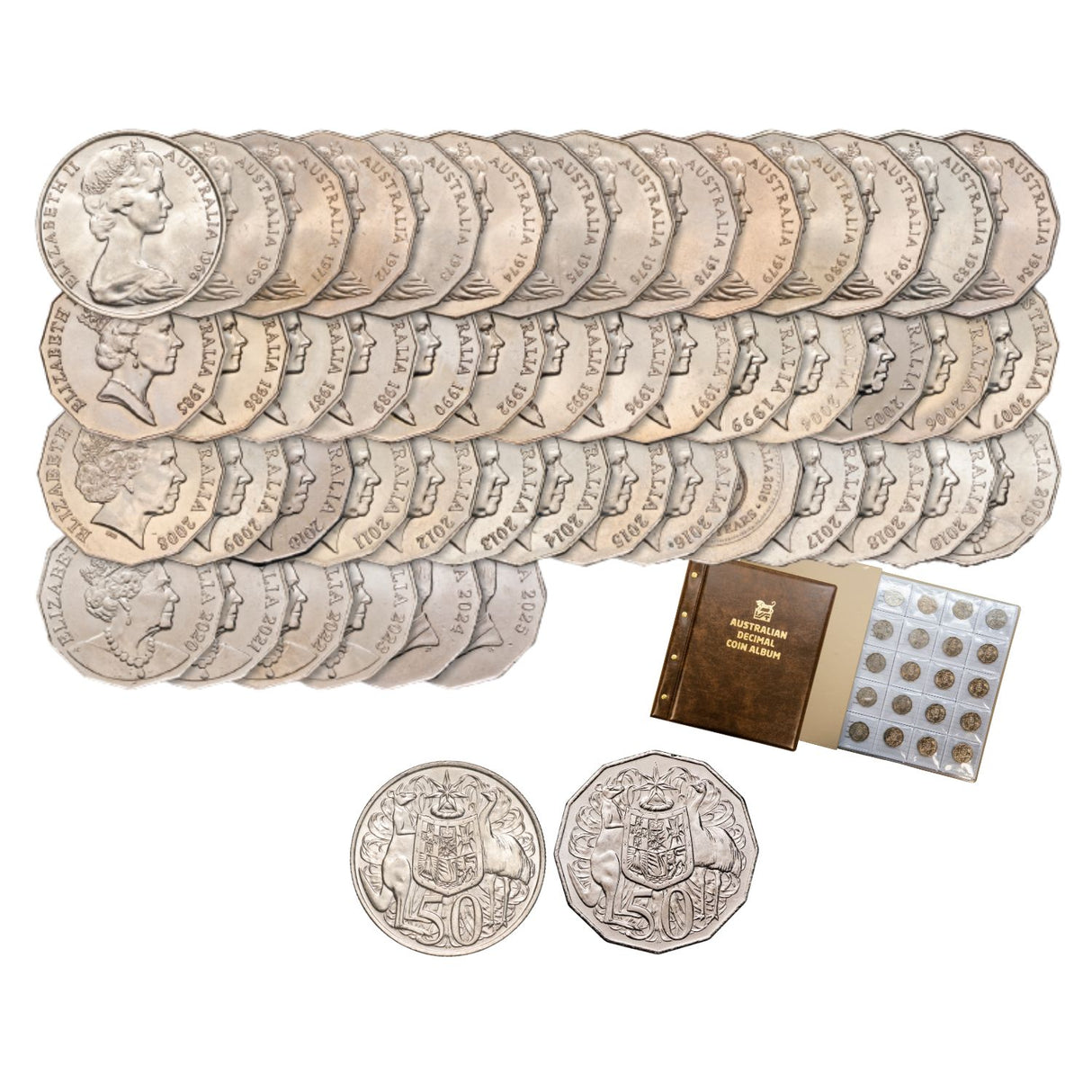 Australia 1966-2025 Complete 50c Coat of Arms 48-Coin Uncirculated Collection