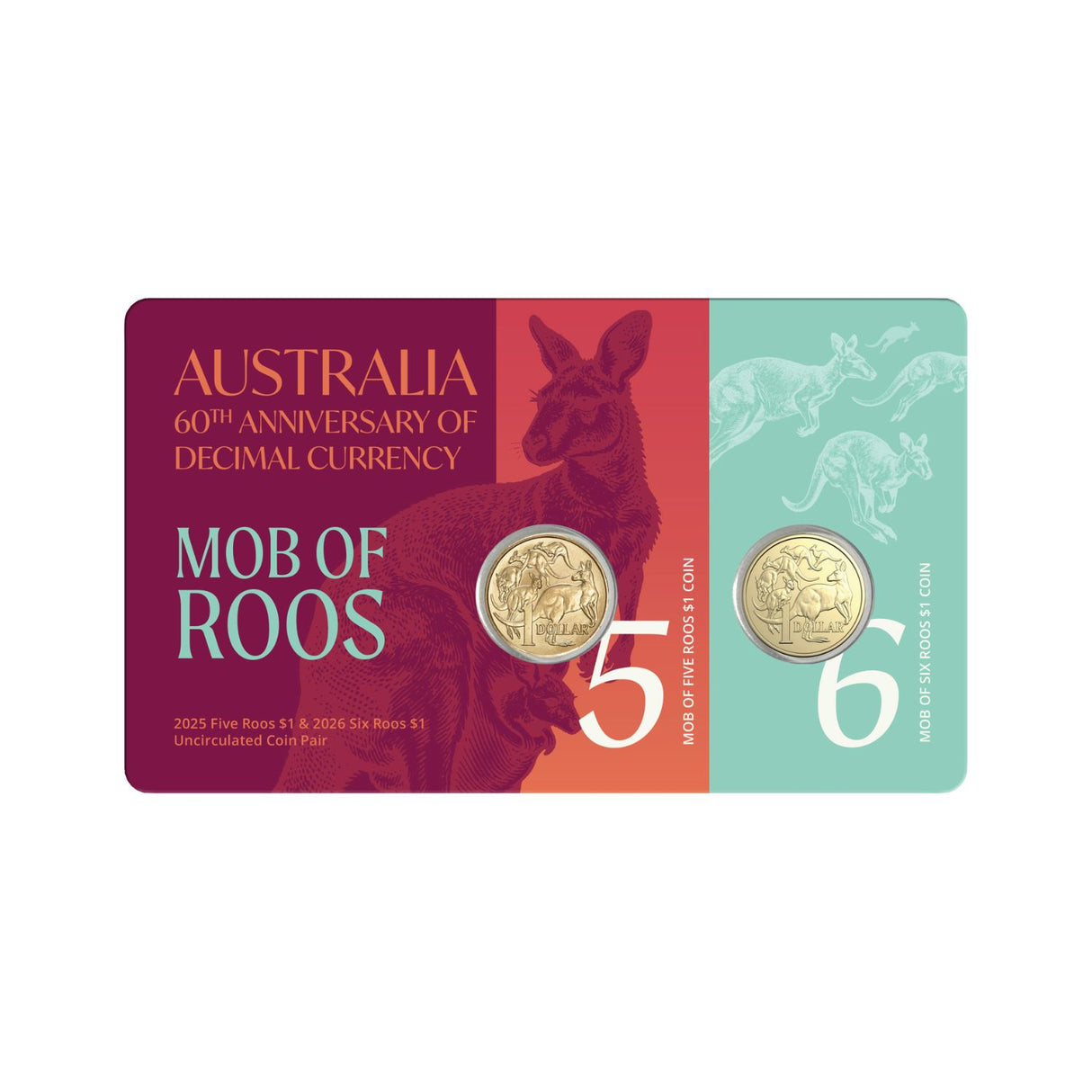 Australia 2025 Five Roos $1 & 2026 Six Roos $1 Uncirculated Coin Pair