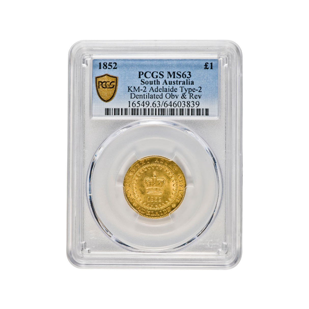 1852 Adelaide Pound Type II PCGS MS63 (Choice Uncirculated)