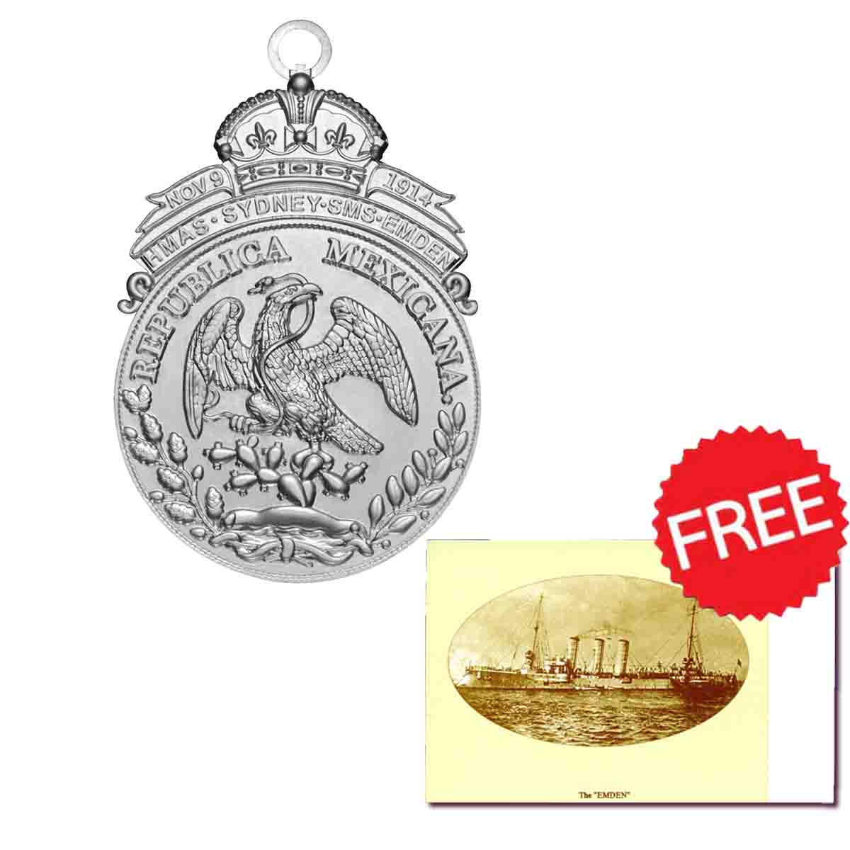 1914 Sydney-Emden Medal Replica with FREE First World War Emden Replica Postcard