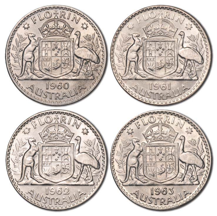 Australia Elizabeth II 1960-63 Florin Uncirculated 4-Coin Set