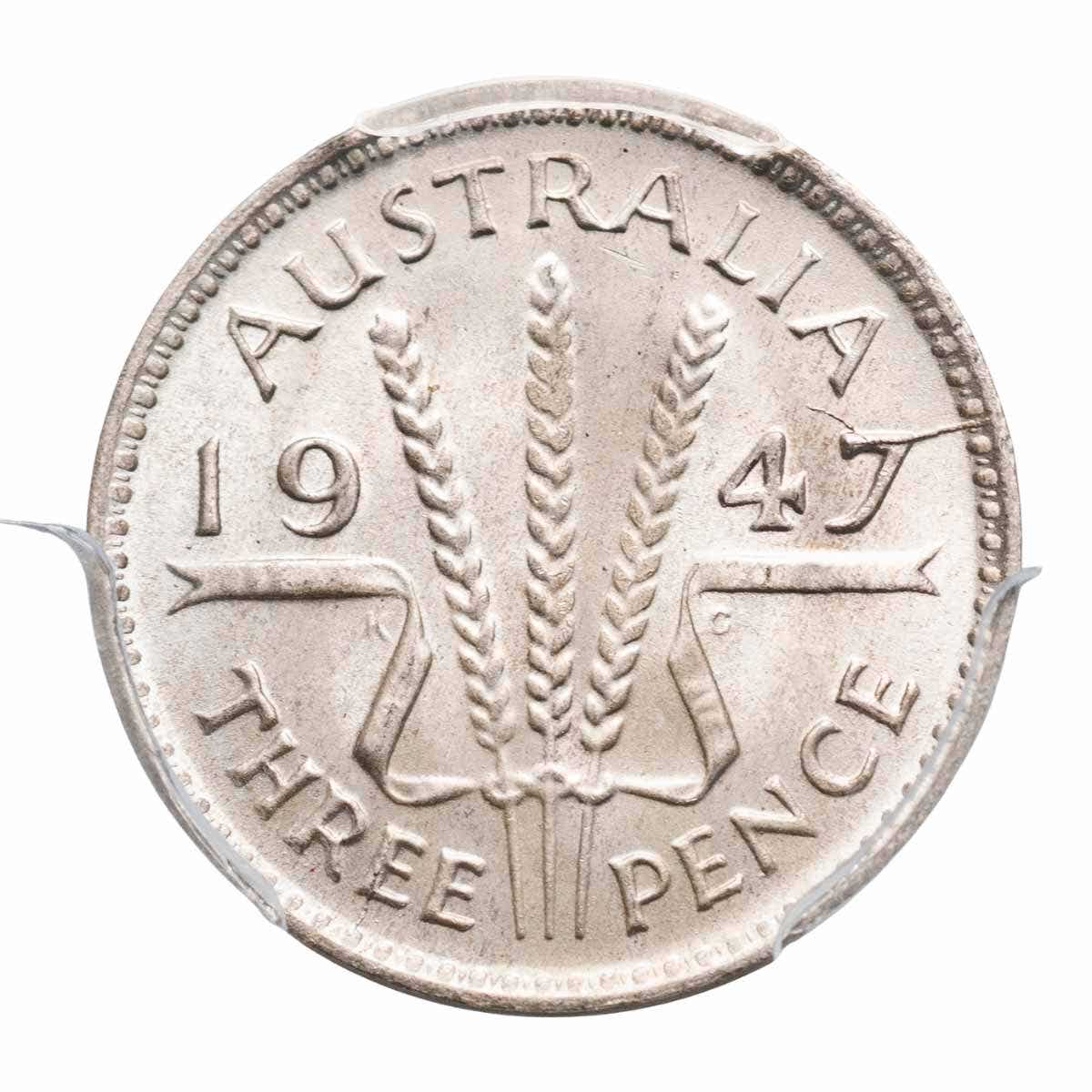 Australia George VI 1947 Threepence PCGS MS66 (Gem Uncirculated)