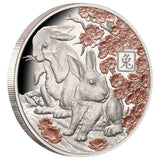 Lunar Rabbit 2023 $5 Rose-Gold Plated 1oz Silver Proof Coin