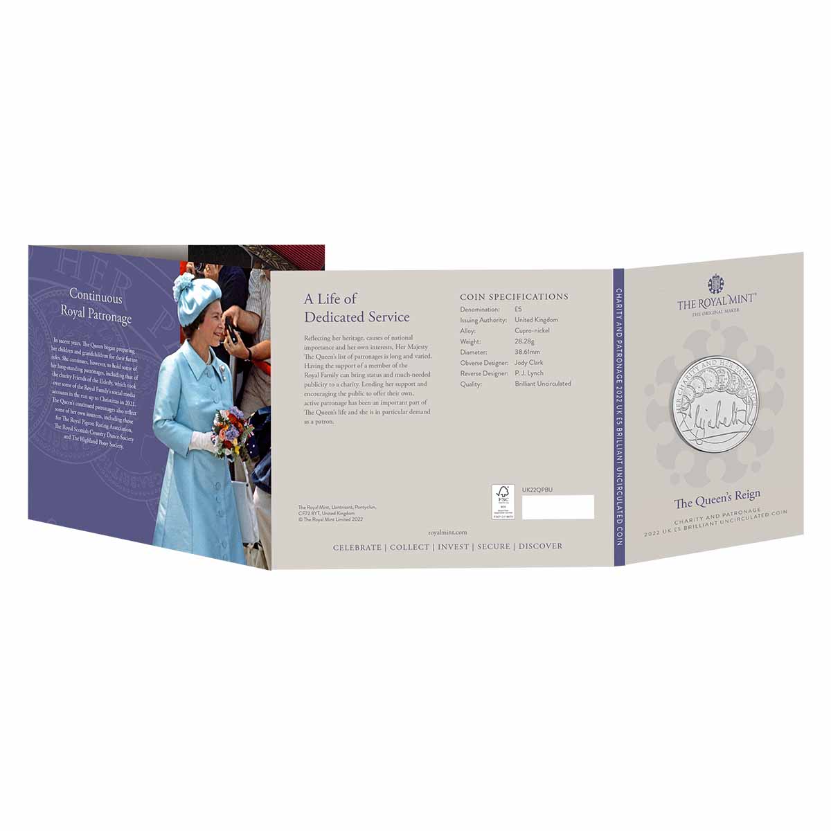 The Queen's Reign Charity and Patronage 2022 £5 Brilliant Uncirculated Coin