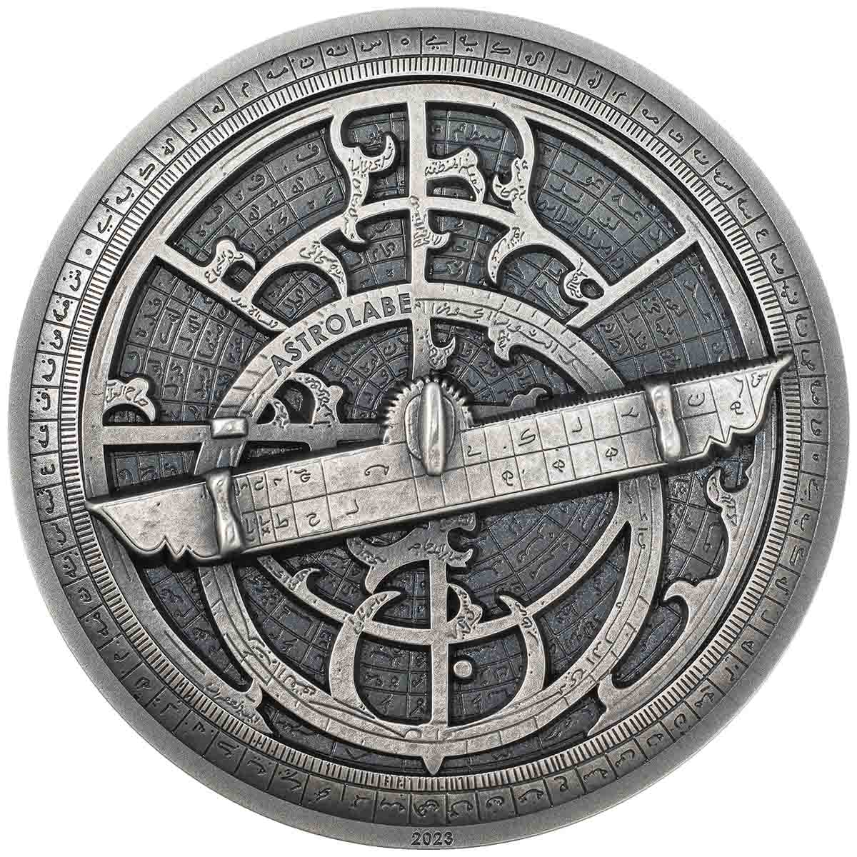 Historic Instruments Astrolabe 2023 $2 2oz Ultra High Relief Silver Antique Finish Coin