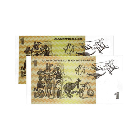 Phillips/Wheeler 1972 $1 R74 Commonwealth & 1974 $1 R75 Australia Banknote Pair Uncirculated