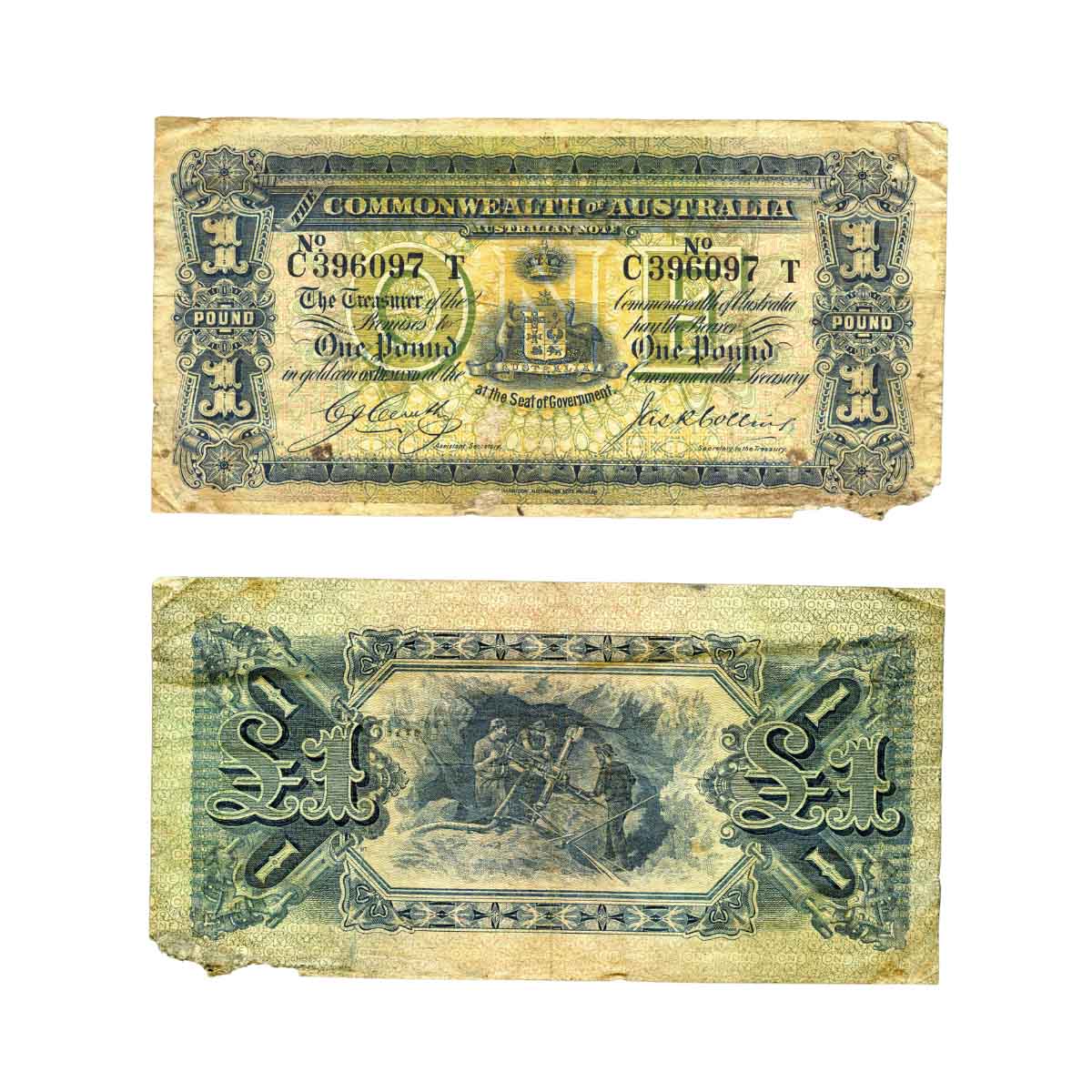 1918 £1 R21 Cerutty/Collins Banknote Fair-Fine with faults