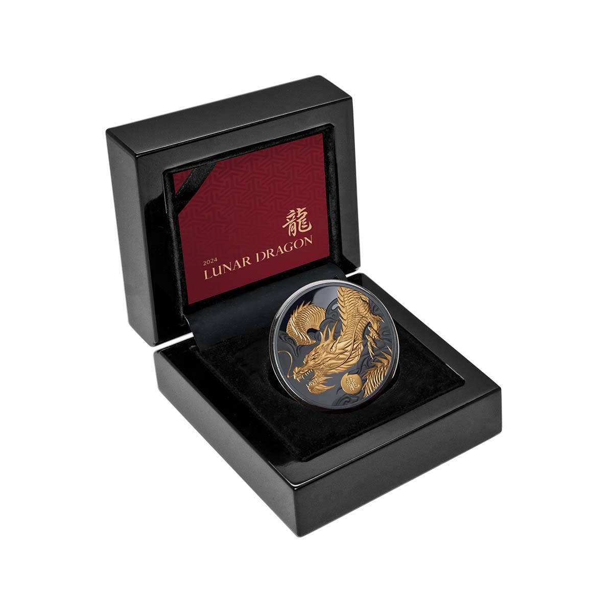 Lunar Dragon 2024 $1 1oz Gold-plated Silver Black Proof Coin