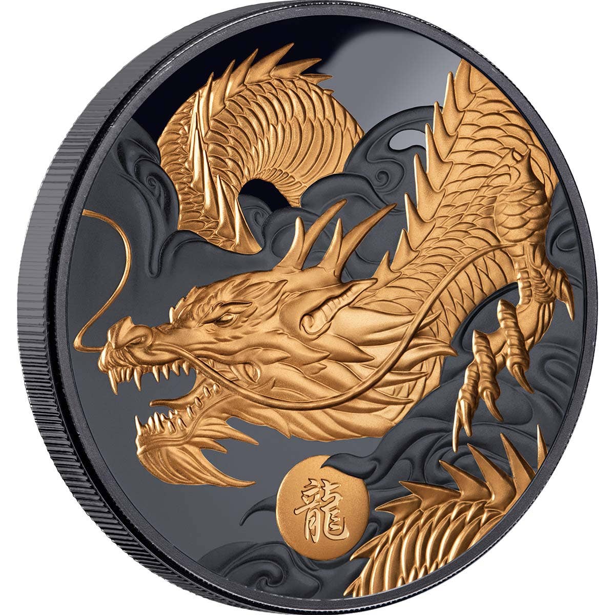 Lunar Dragon 2024 $1 1oz Gold-plated Silver Black Proof Coin