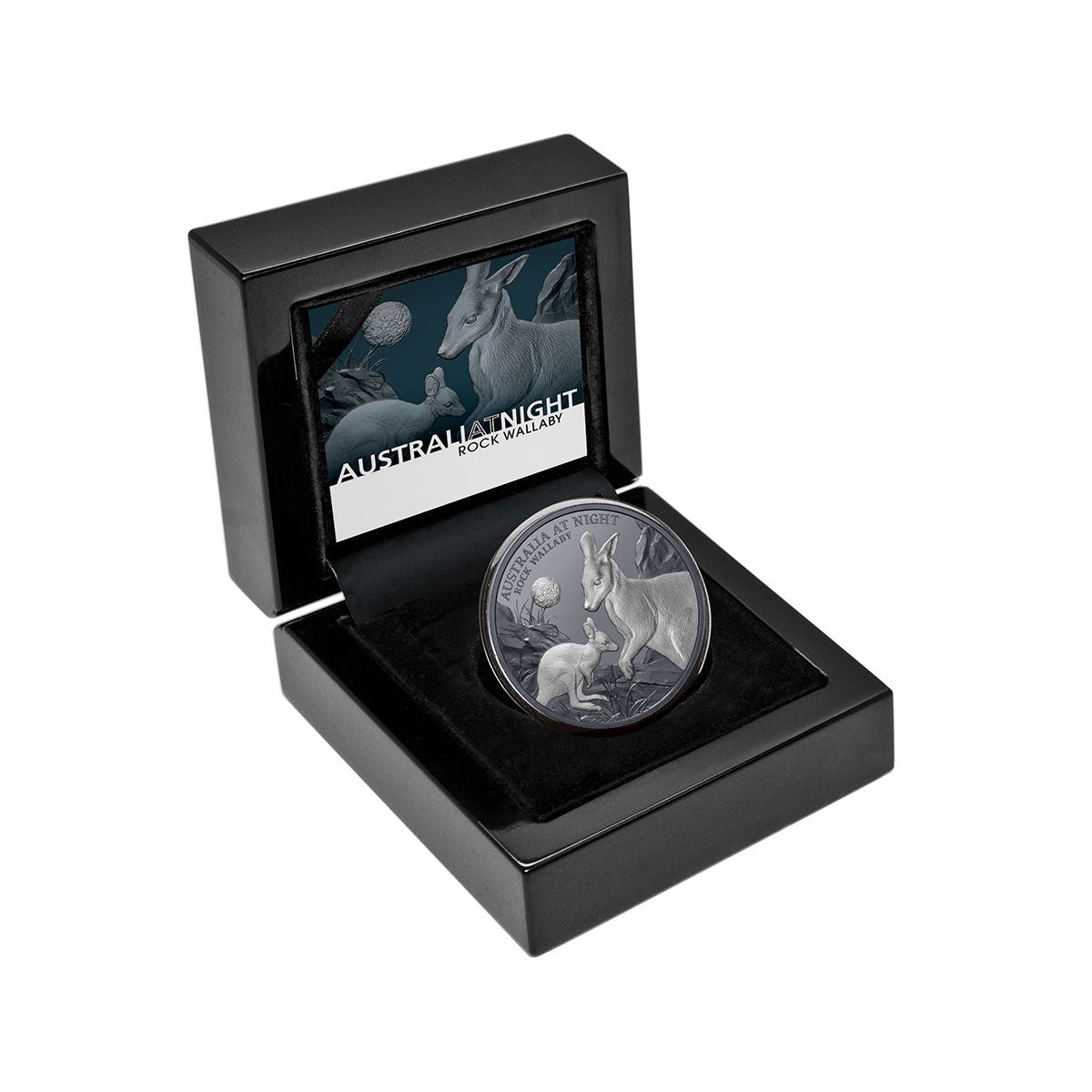 Australia at Night 2024 $1 Rock Wallaby 1oz Silver Black Proof Coin