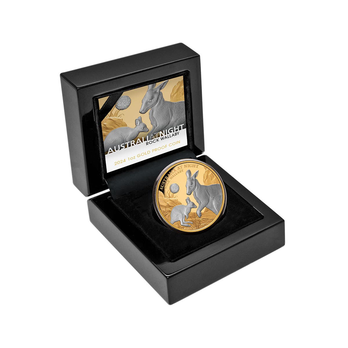 Australia at Night 2024 $100 Rock Wallaby Platinum-plated 1oz Gold Proof Coin