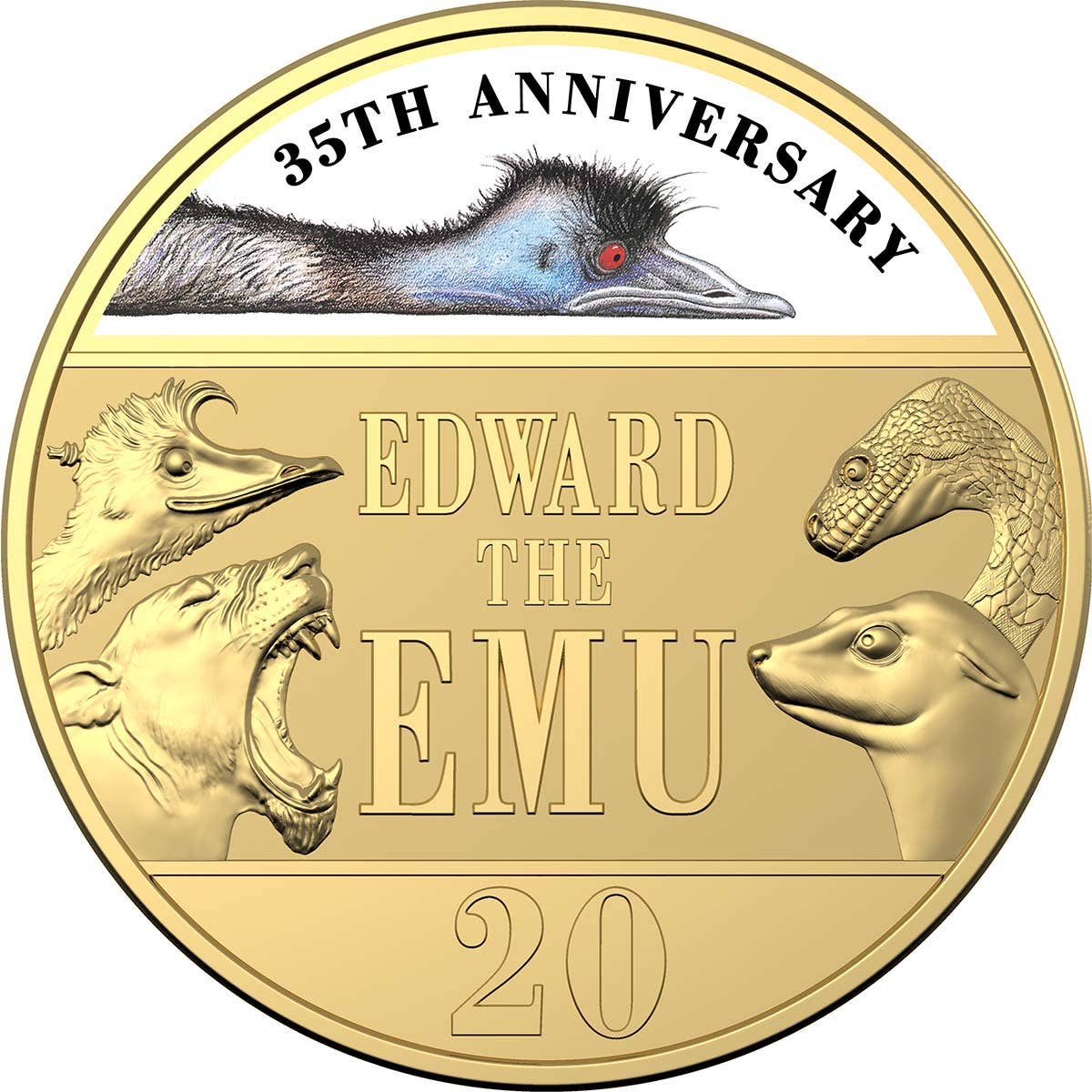 Edward the Emu 35th Anniversary 2023 20c Colour Gold-plated Uncirculated Coin & Deluxe Edition Book