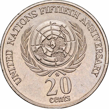 Australia United Nations 1995 20c Cupro-Nickel Uncirculated 20-Coin Reserve Bank Mint Roll