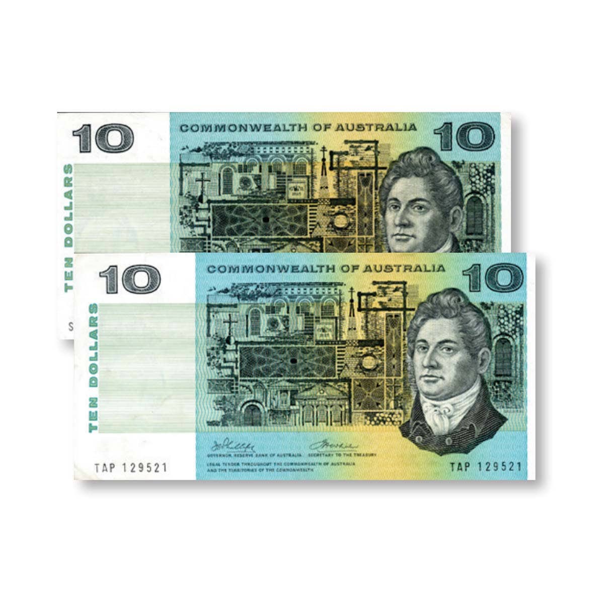 1968 $10 Phillips/Randall & 1972 Phillips/Wheeler Commonwealth Banknote Pair VF-EF
