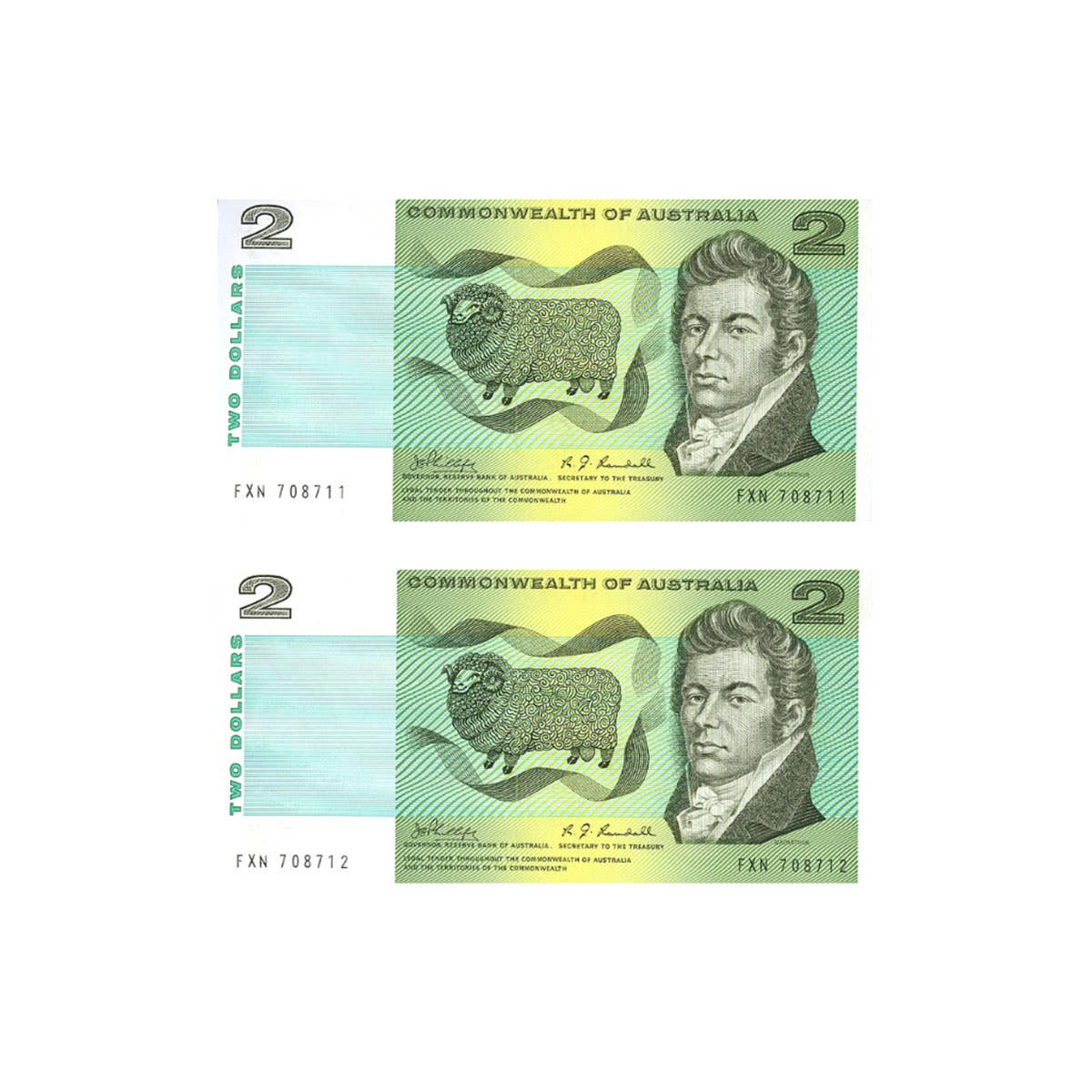 1968 $2 R83 Phillips/Randall Banknote Consecutive Pair Uncirculated