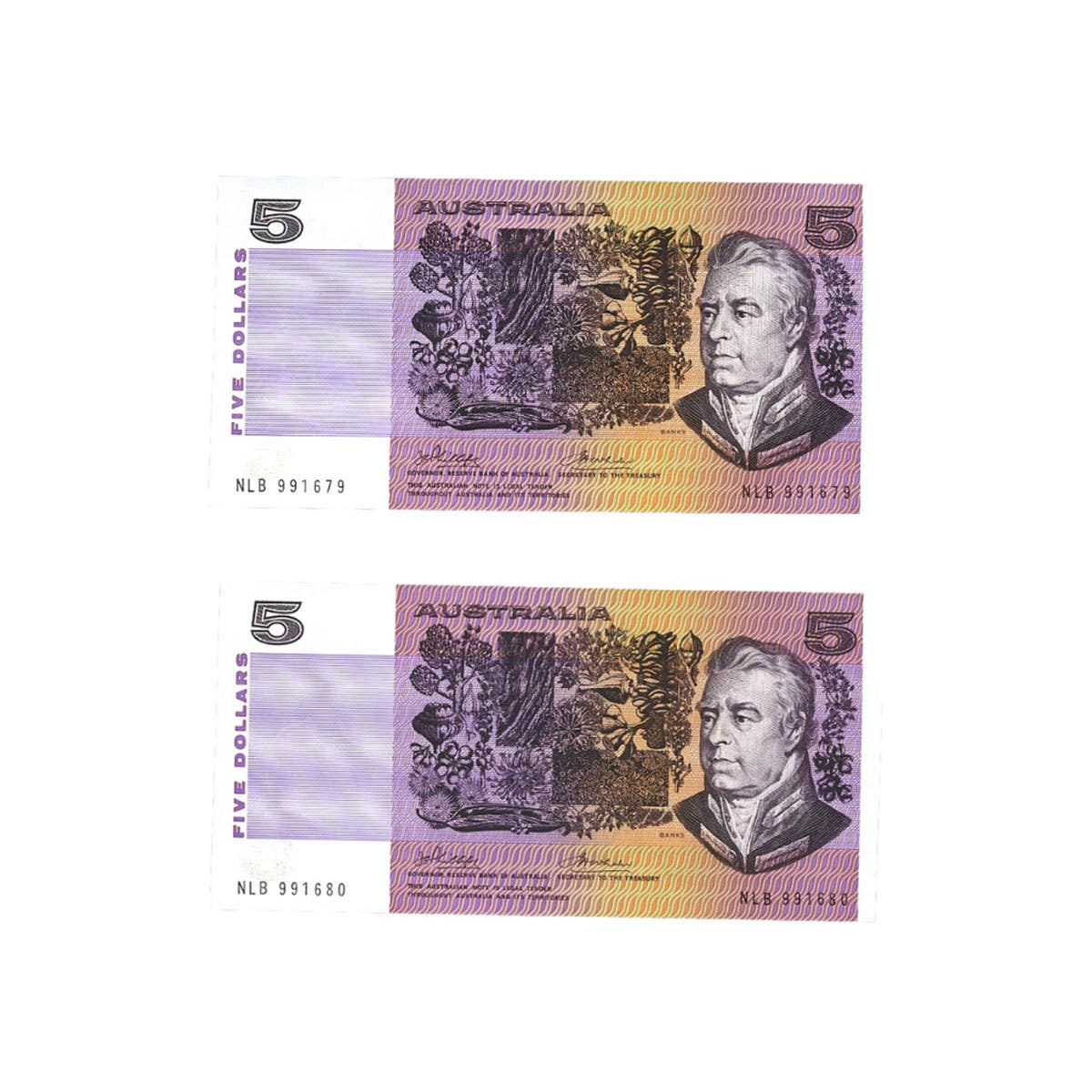 1974 R205 $5 Phillips/Wheeler Australia Banner Banknote Consecutive Pair Uncirculated