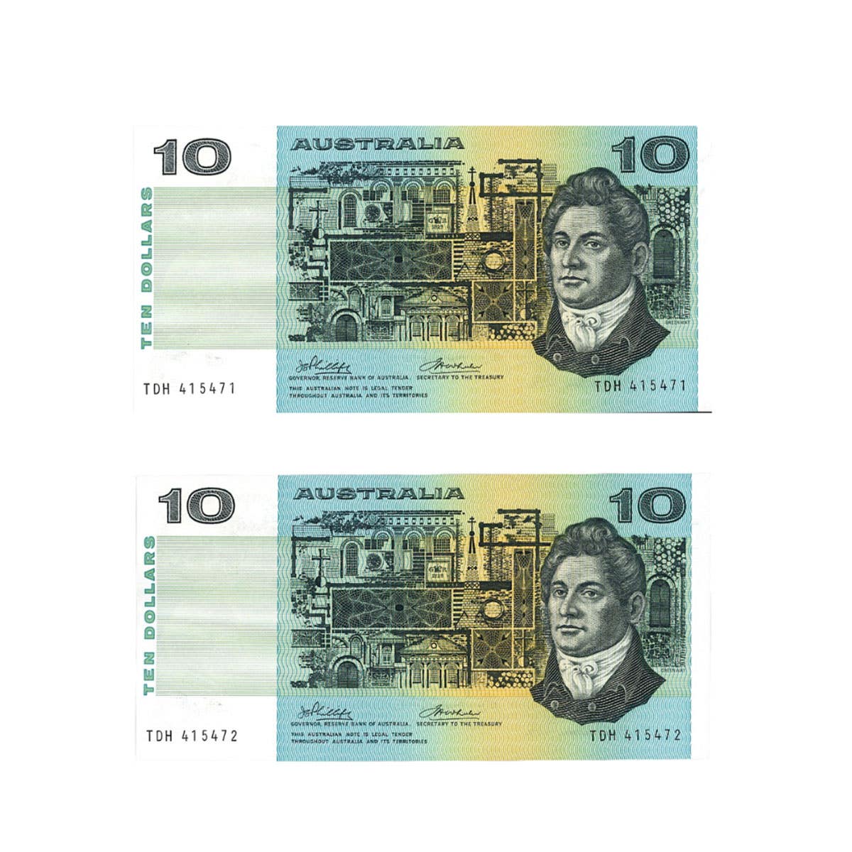 1974 R305 $10 Phillips/Wheeler Australia Banner Banknote Consecutive Pair Uncirculated