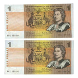 Australia 1968 $1 R72 Coombs/Randall Uncirculated Banknote Consecutive Pair