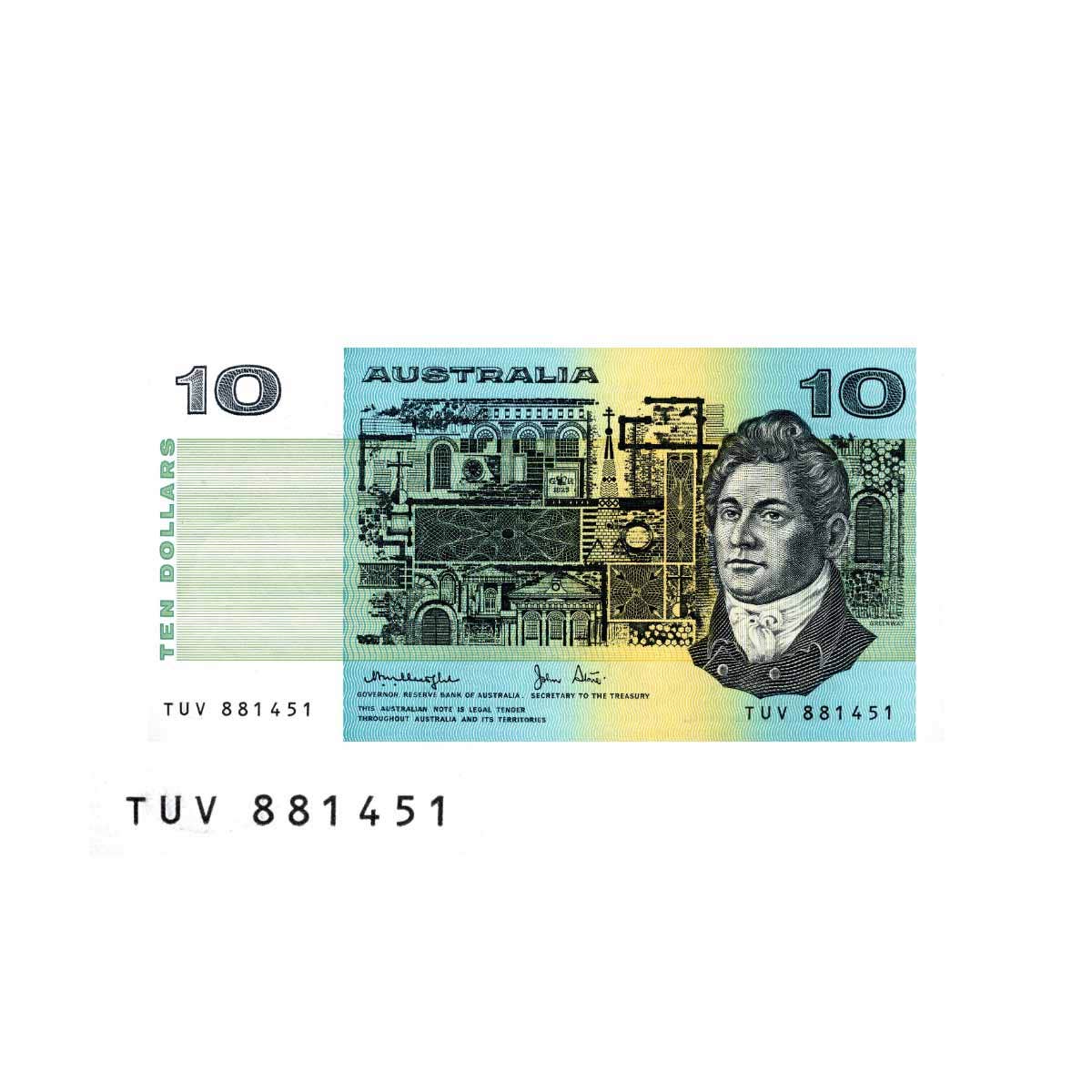 1979 $10 R307b Knight/Stone OCR-B Serials Banknote Uncirculated