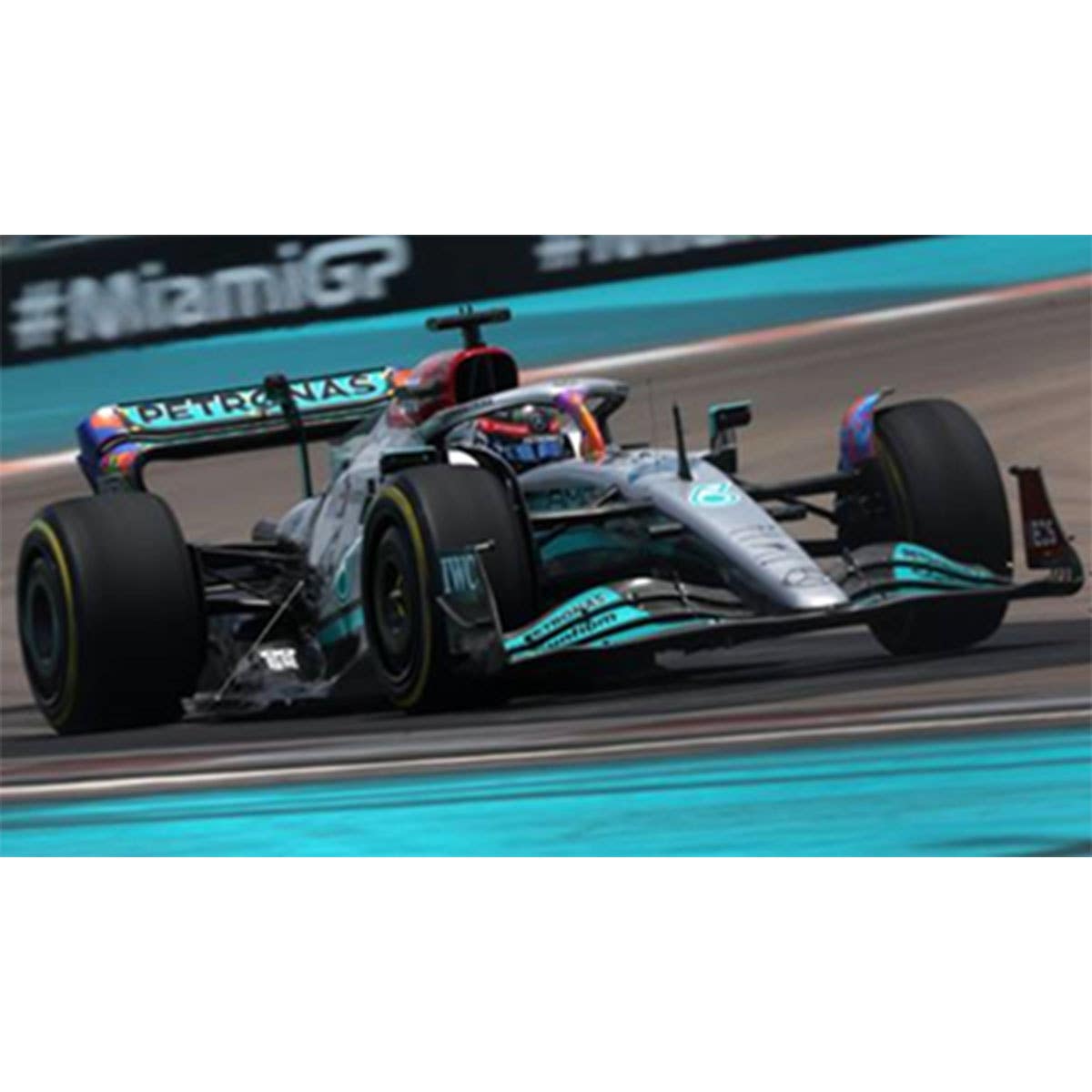 Mercedes-AMG Petronas F1 W13 E Performance No.63 Mercedes-AMG Petronas F1 Team - Miami GP 2022 - George Russell.  With Acrylic Cover - 1:18 Scale Resin Model Car