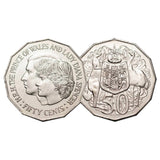 1981 50c Coat of Arms & Royal Wedding Pair BU