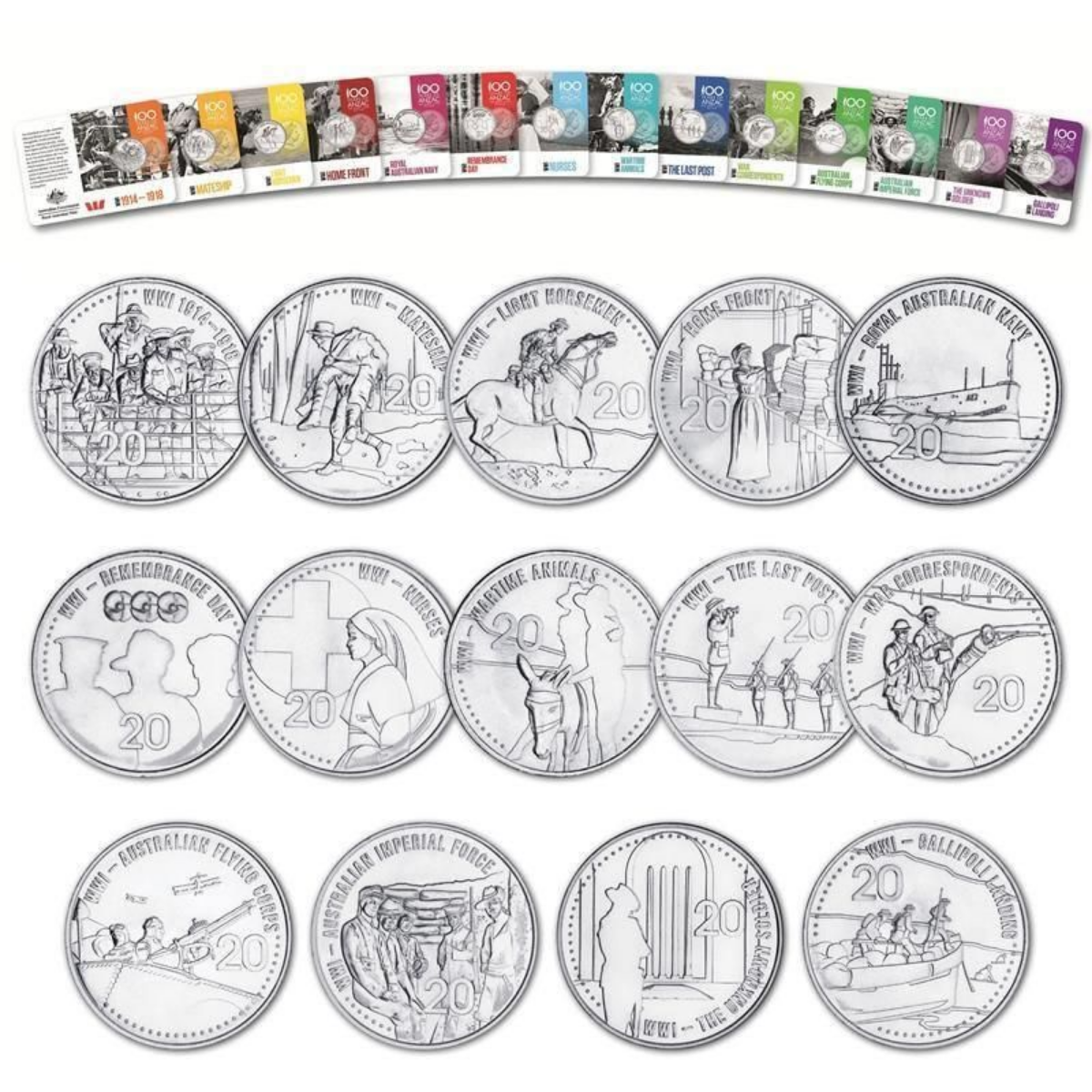 Australia Anzacs Remembered 2015 20c Uncirculated 14-Coin Collection