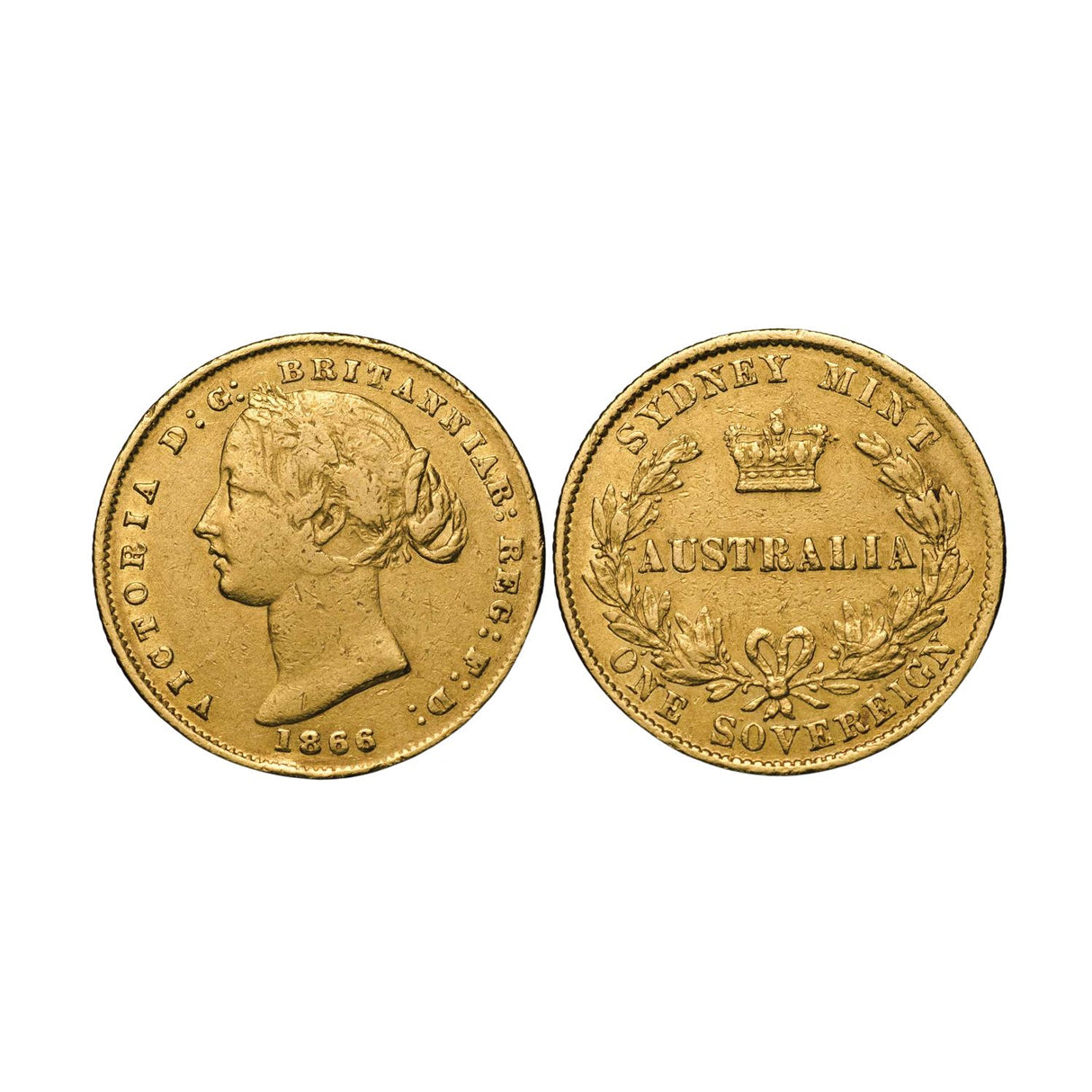 Queen Victoria 1866 Sydney Mint Sovereign Type II Fine-Very Fine