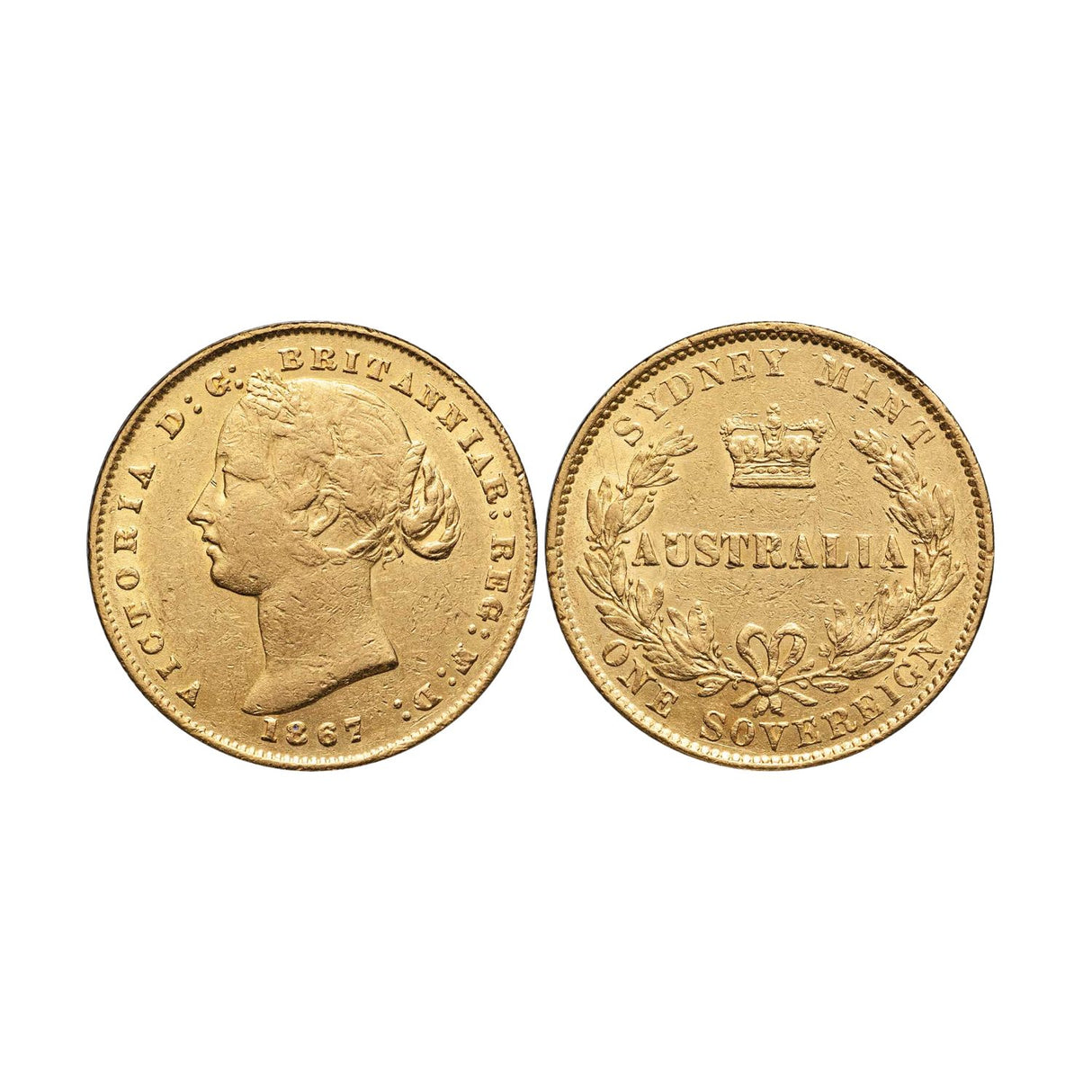 Queen Victoria 1867 Sydney Mint Sovereign Type II Fine-Very Fine