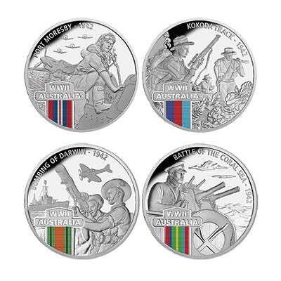 2017 $1 WWII 1942 Defending a Nation Silver Plated 4 Coin Set