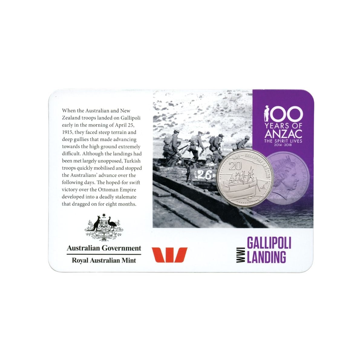 Australia 2015 20c Gallipoli Landing Cupro-Nickel Uncirculated Coin