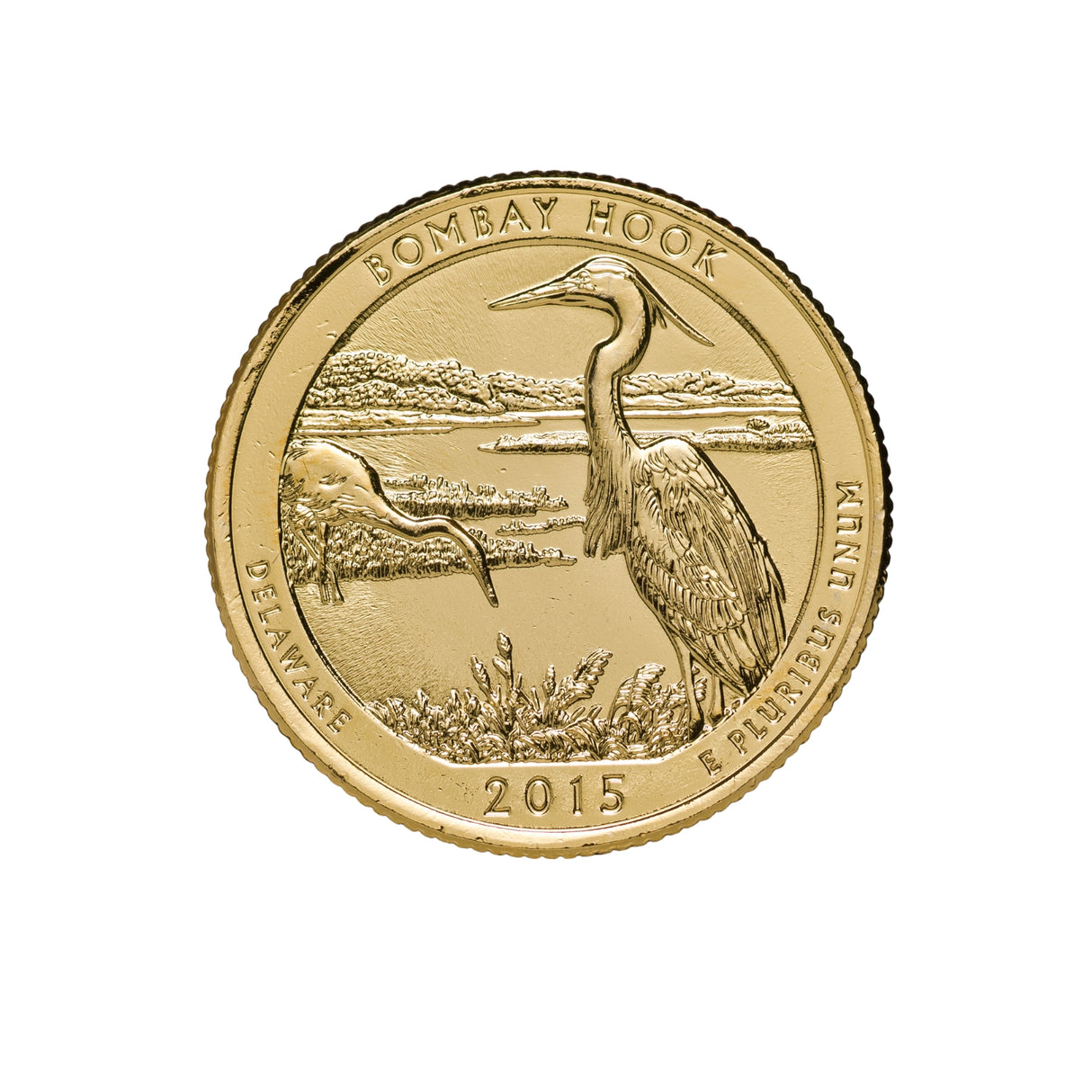 US National Parks 2015 Bombay Hook Gold-plated Coin