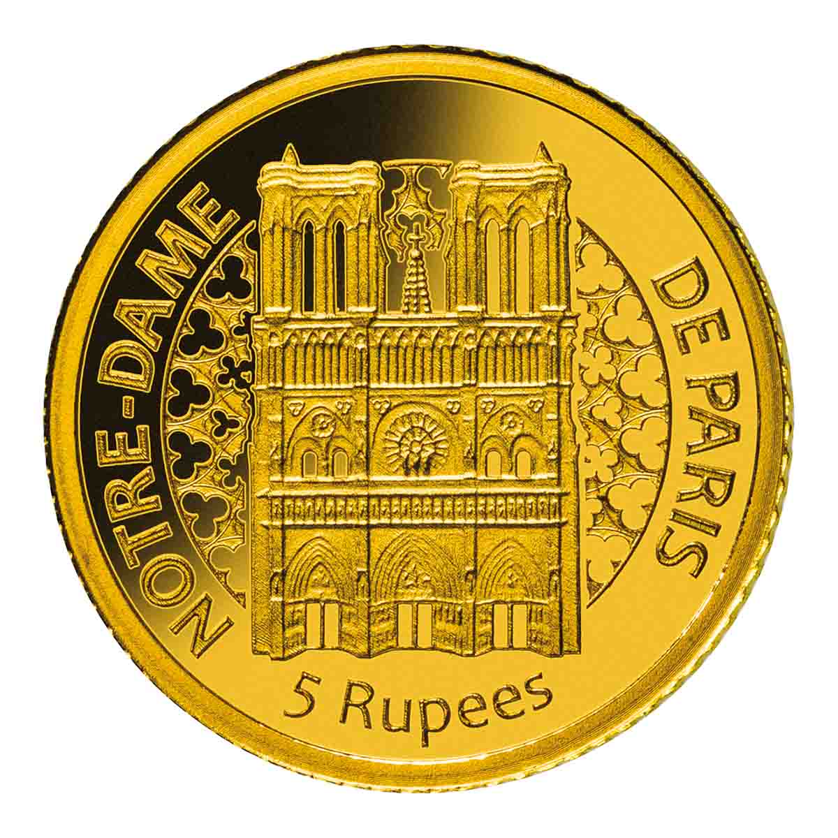 Notre-Dame Paris 2017 5 Rupees Gold Proof Coin