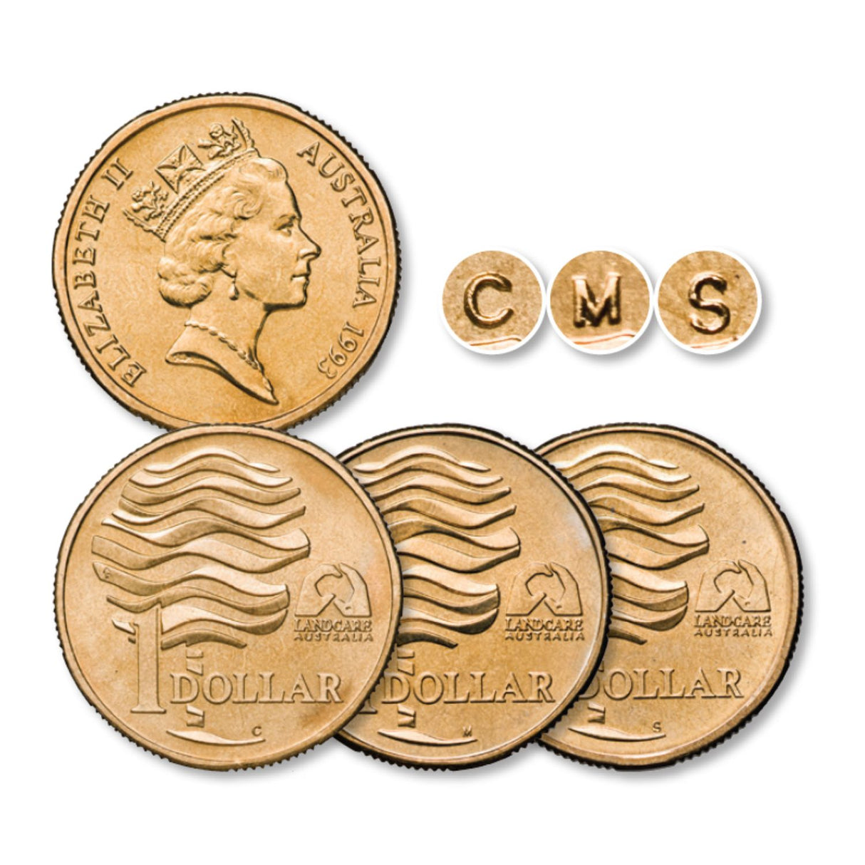 Australia Landcare 1993 $1 Aluminium-Bronze Mintmark Uncirculated 3-Coin Set