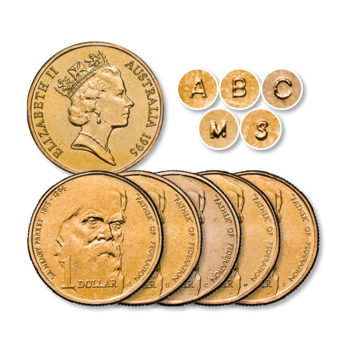 Henry Parkes 1996 $1 C, A, B, S & M Mintmark 5-Coin Set